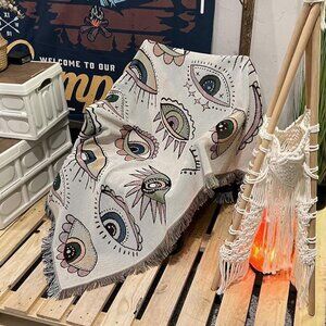 All Eyes On Me Boho Woven Jacquard Throw Blanket Tapestry Bohemian Decor 50×60IN